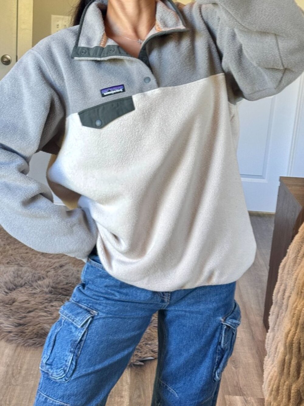 Patagonia Synchilla Snap-T Fleece Pullover Size XL Gray Cream Gorpcore Jacket